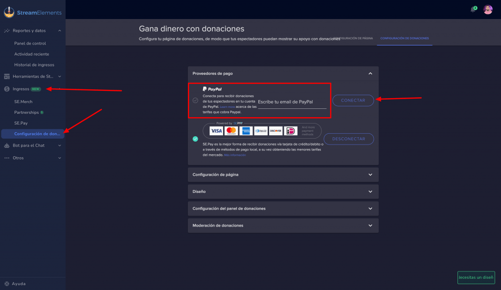 Conectar Paypal con streamelements
