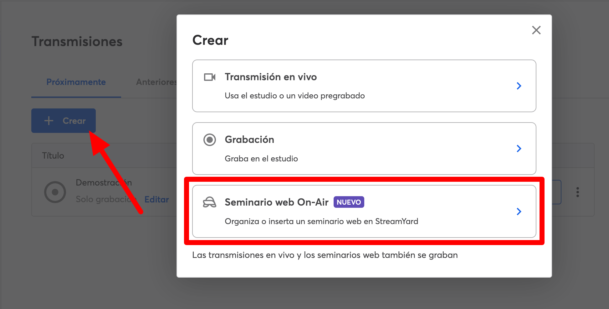 crear webinars con streamyard